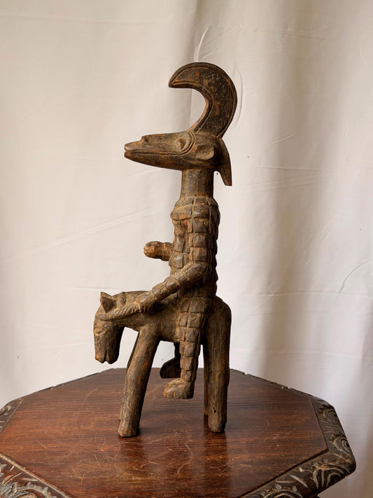 Vintage Bobo Equestrian Wood Statue Masked Rider Horse Burkina Faso 18"
