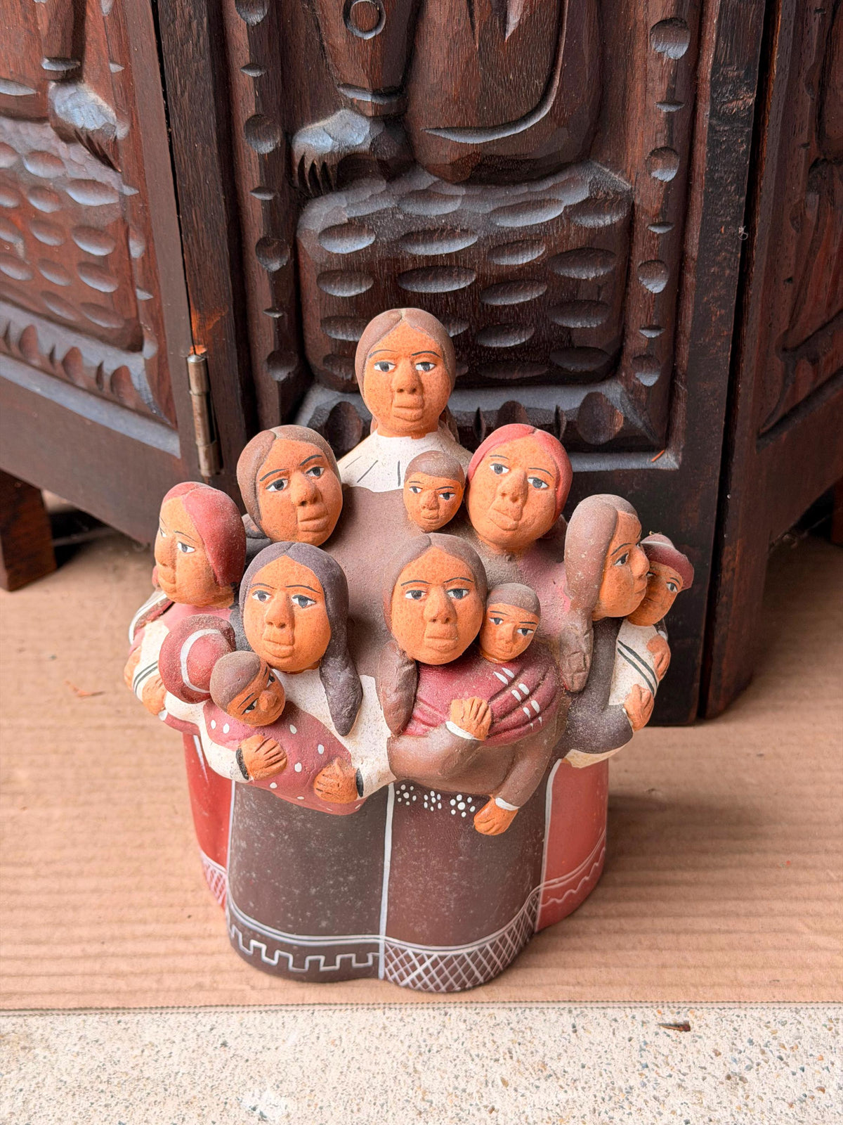 Vintage Peruvian Clay Sculpture Mothers Children Family Wall Plaque Folk Art