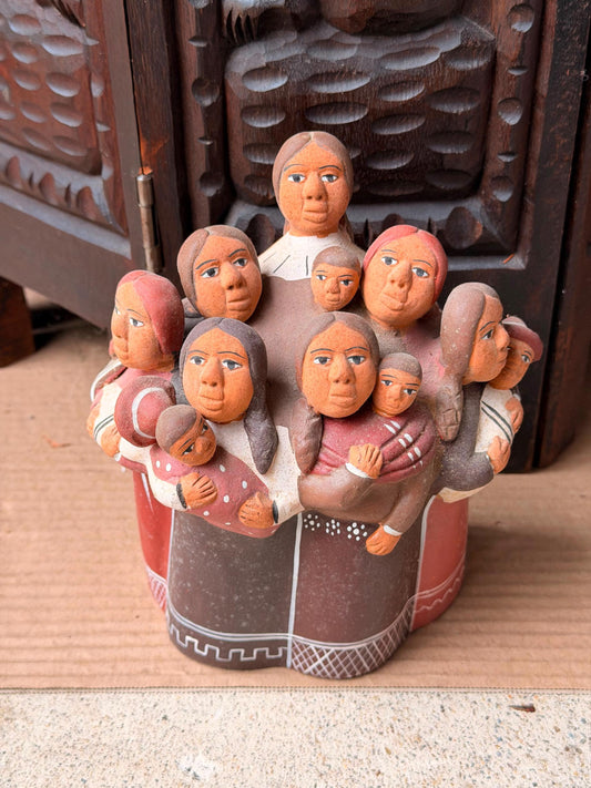 Vintage Peruvian Clay Sculpture Mothers Children Family Wall Plaque Folk Art