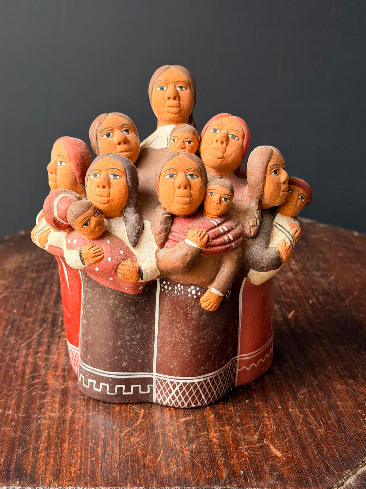 Vintage Peruvian Clay Sculpture Mothers Children Family Wall Plaque Folk Art