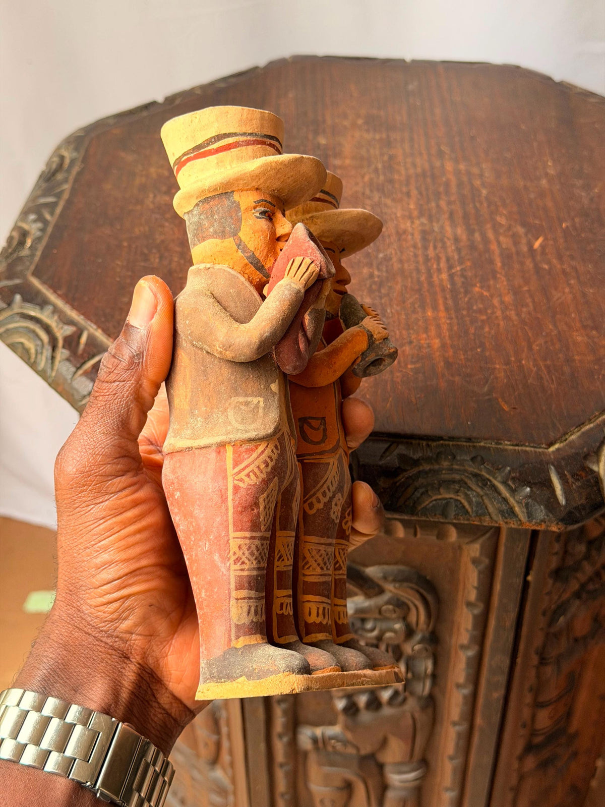 Vintage Peruvian Quinua Clay Musicians Figurine Horn Flute Band Folk Art
