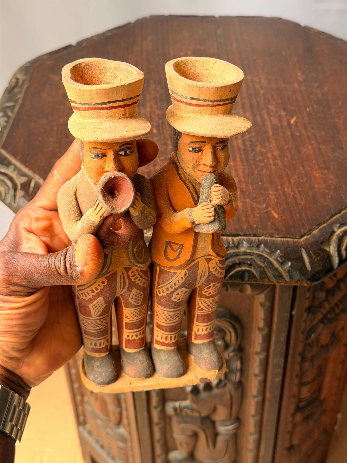 Vintage Peruvian Quinua Clay Musicians Figurine Horn Flute Band Folk Art