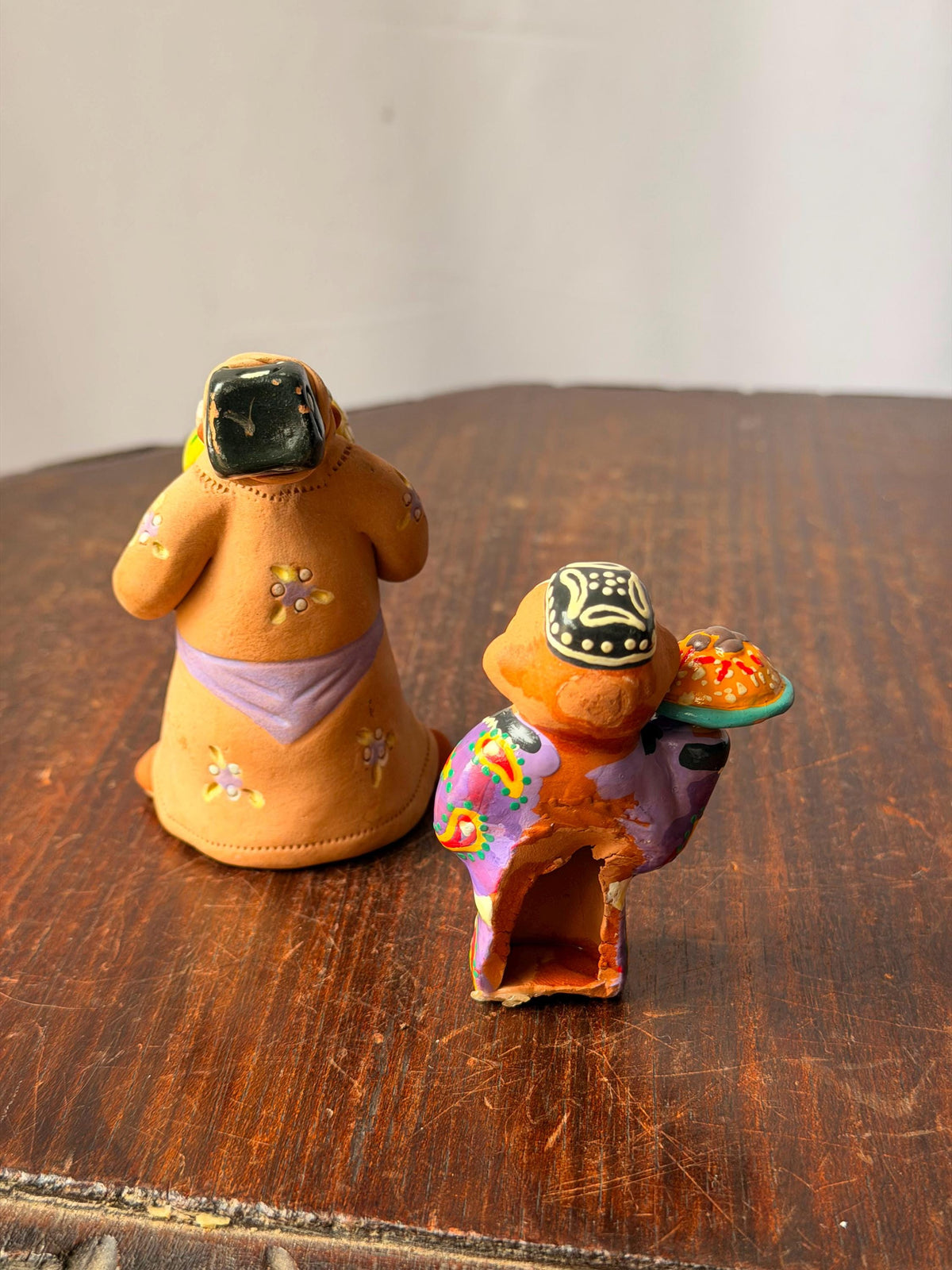 Vintage Central Asian Clay Figures Aksakal Melon Plov Folk Art Pair