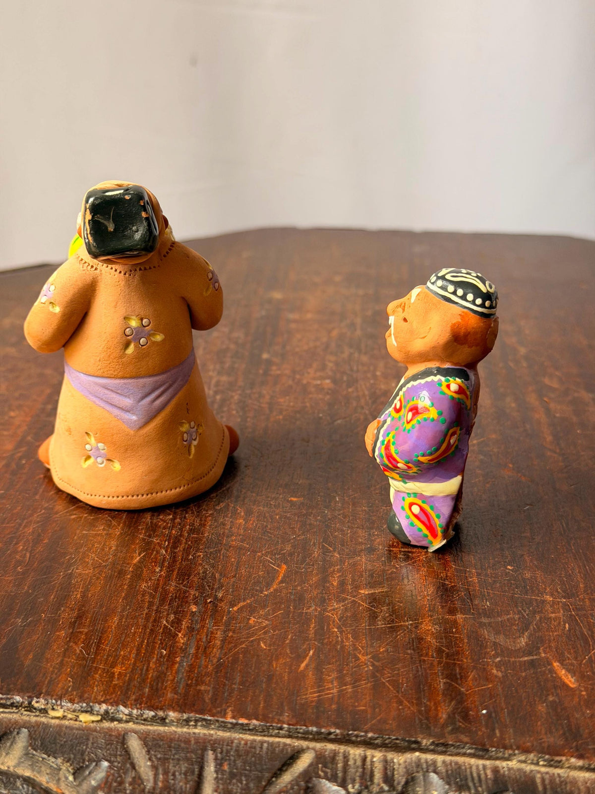 Vintage Central Asian Clay Figures Aksakal Melon Plov Folk Art Pair