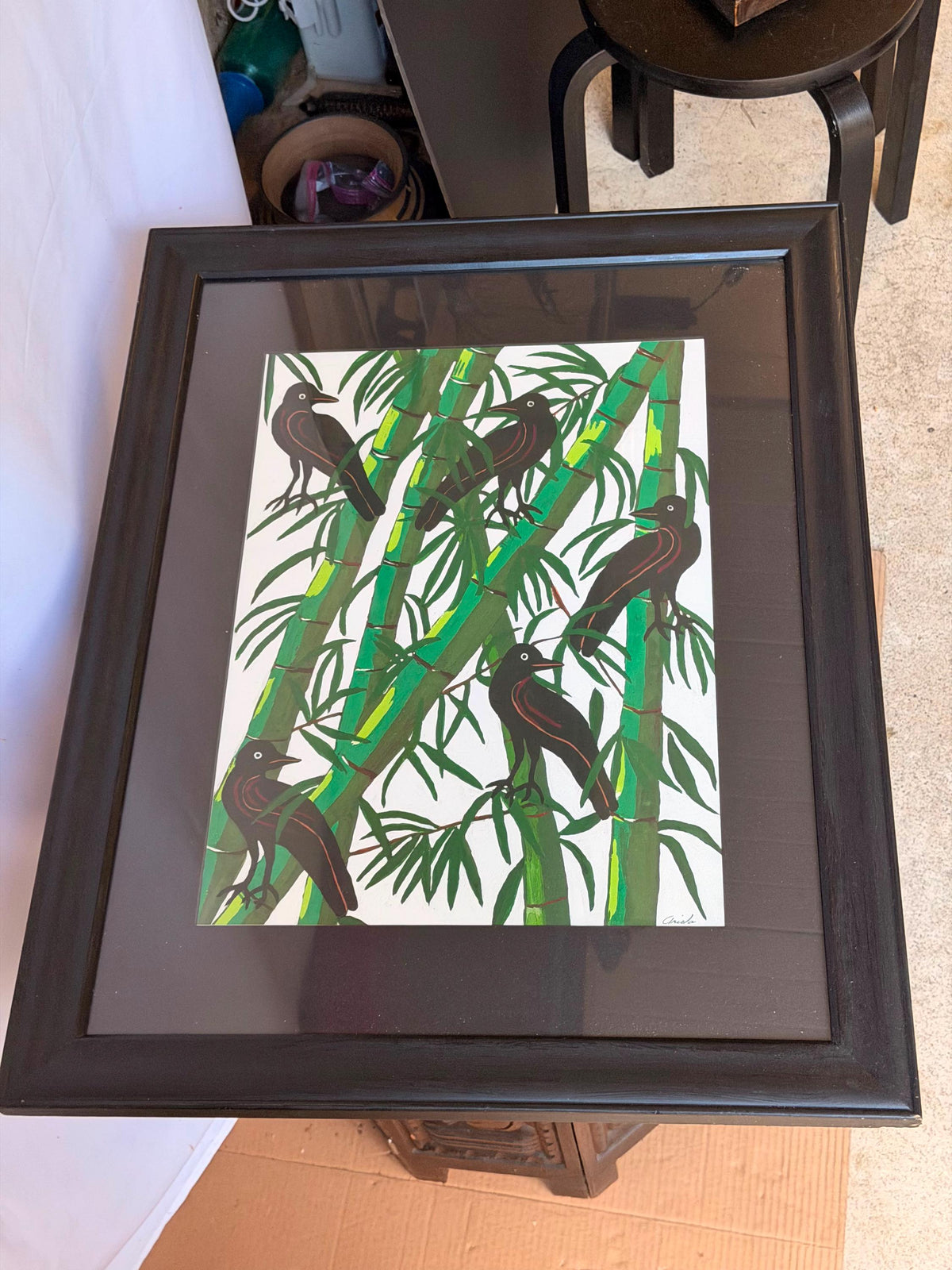 Ariela Boronat Crows Bamboo Art Print Signed Limited Edition Santa Fe Framed