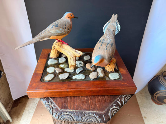 Chris Murray 1991 Hand Carved Wood Mourning Doves Bird Sculpture Maine 17x12"