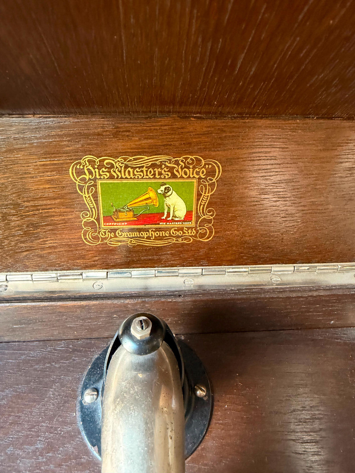 Antique HMV His Masters Voice Oak Gramophone Wind Up Tabletop Phonograph Player