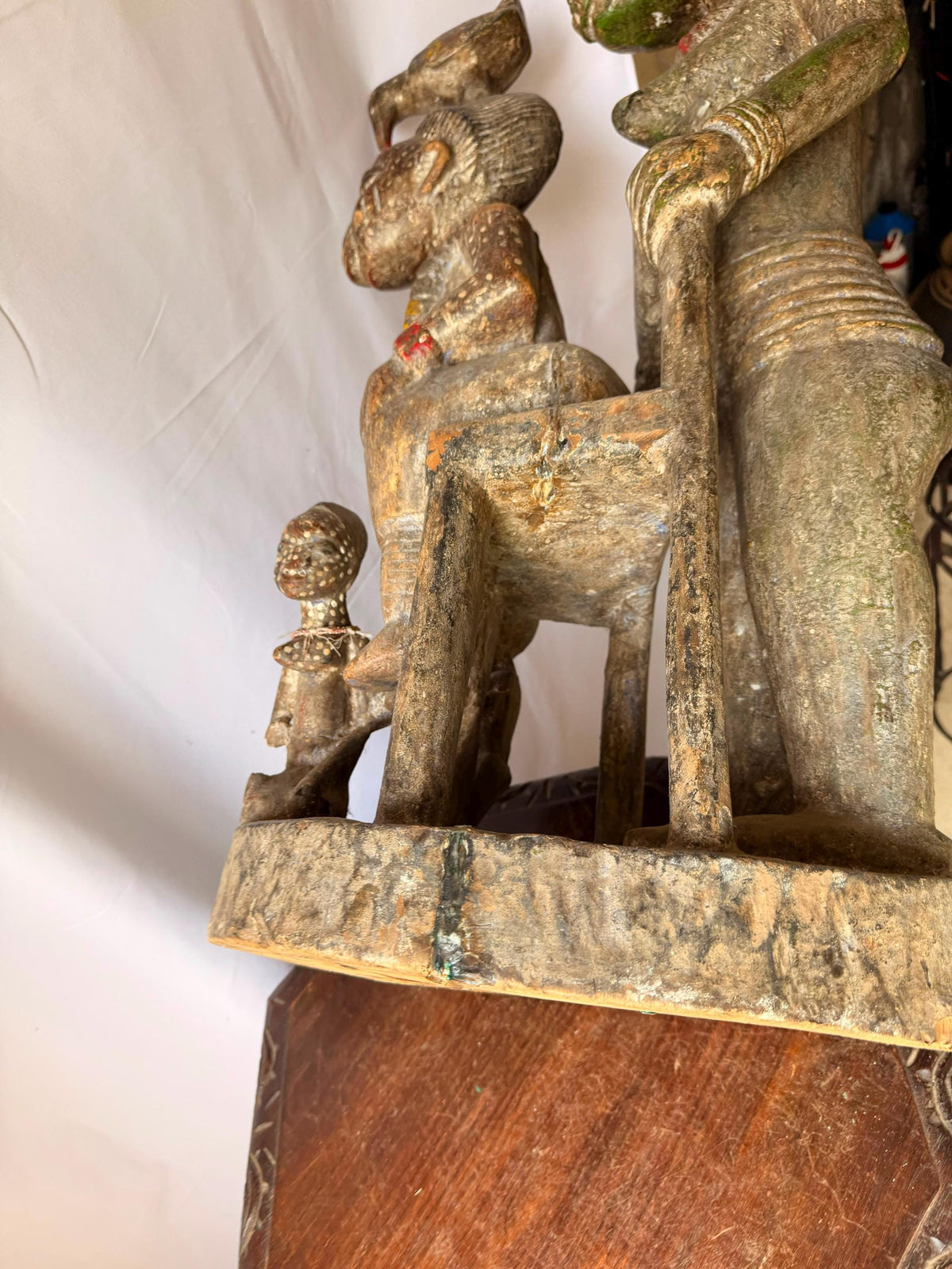 Vintage Yoruba Wood Carving Olowe of Ise Style Veranda Post African Statue 37"