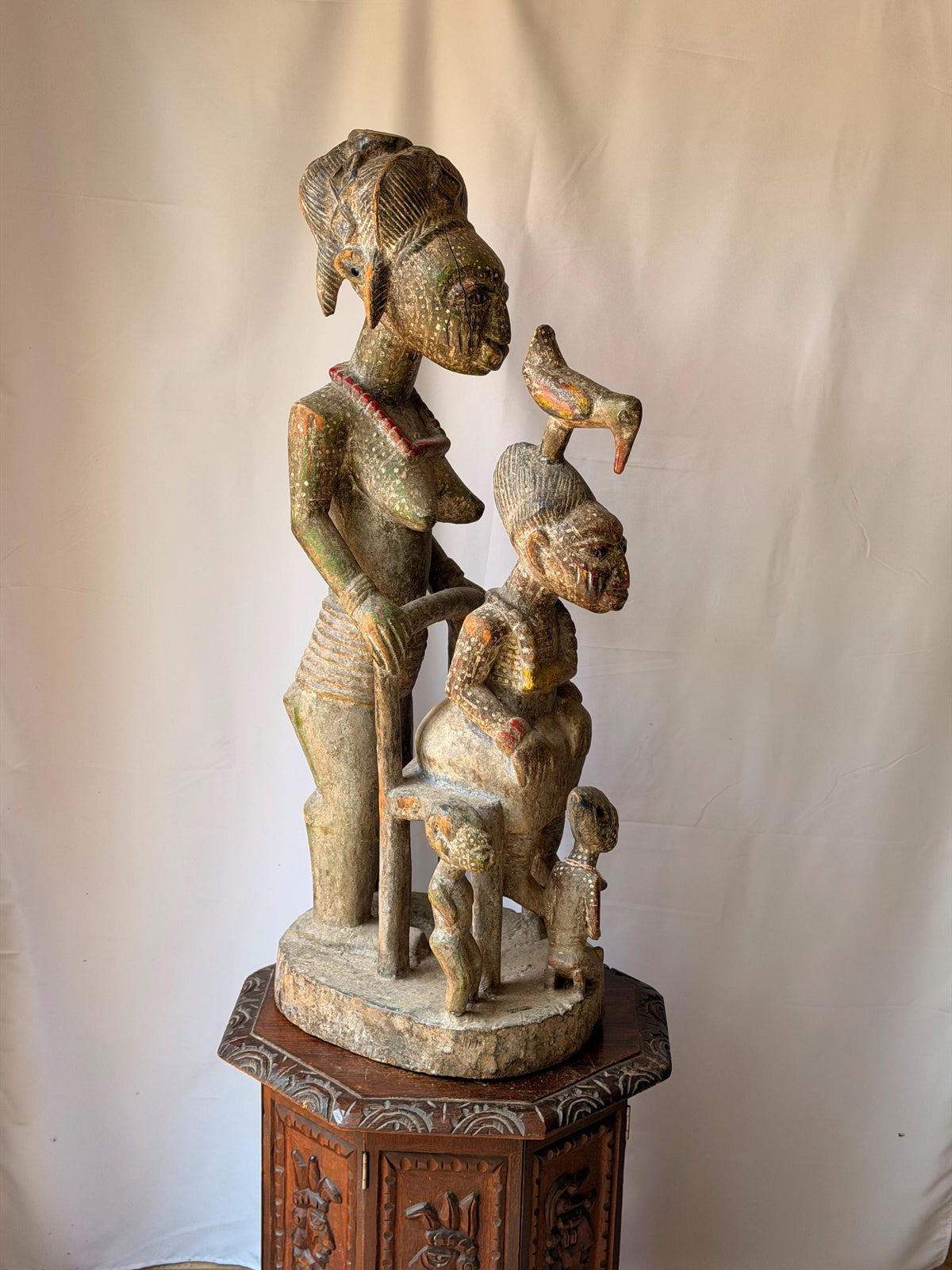 Vintage Yoruba Wood Carving Olowe of Ise Style Veranda Post African Statue 37"