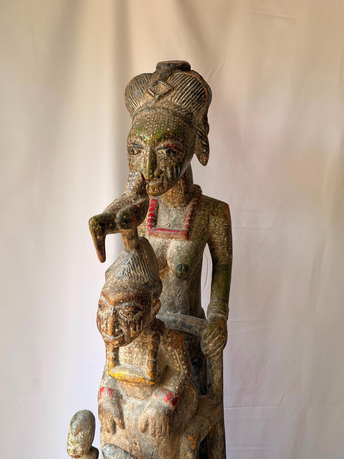 Vintage Yoruba Wood Carving Olowe of Ise Style Veranda Post African Statue 37"