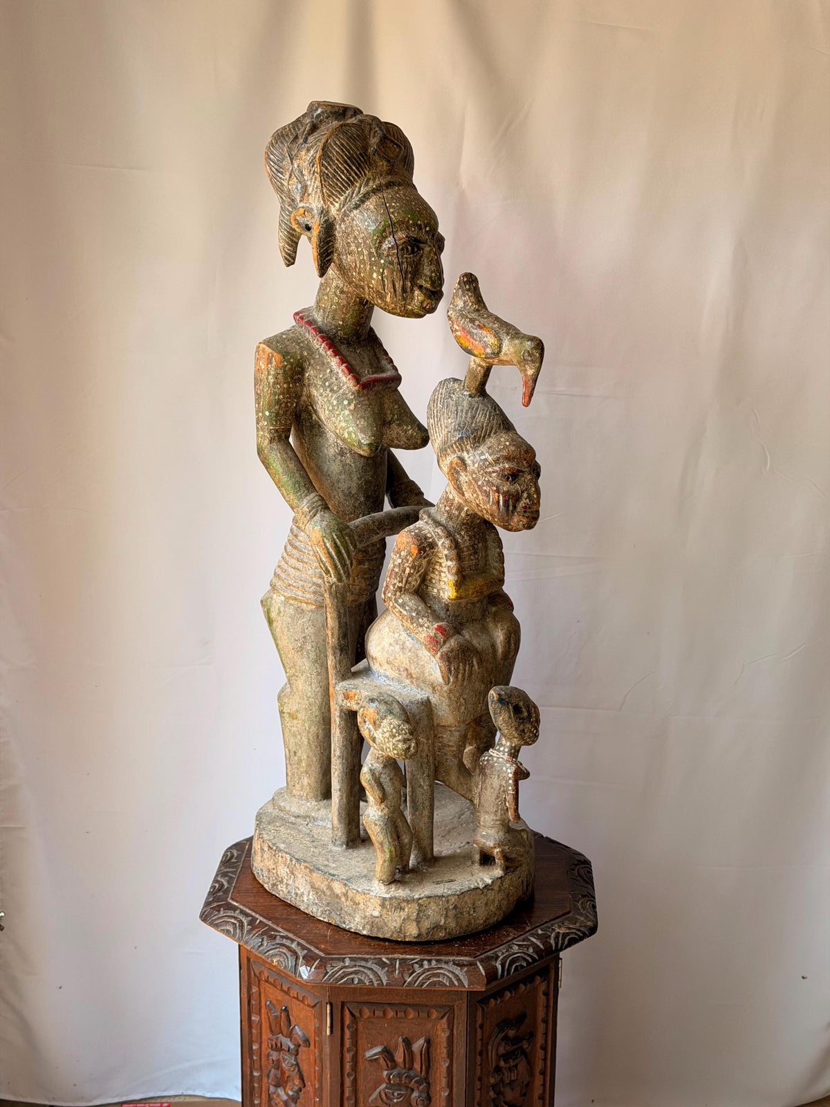 Vintage Yoruba Wood Carving Olowe of Ise Style Veranda Post African Statue 37"