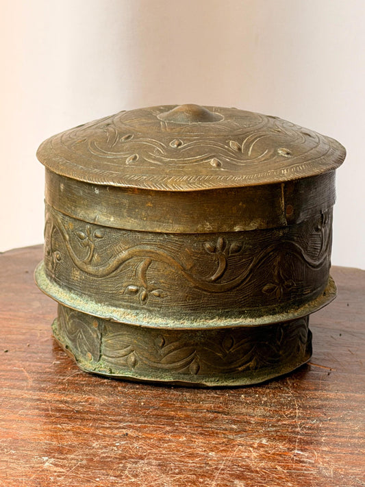 Vintage Ashanti Akan Brass Forowa Container Ghana Repousse Trinket Vessel Box