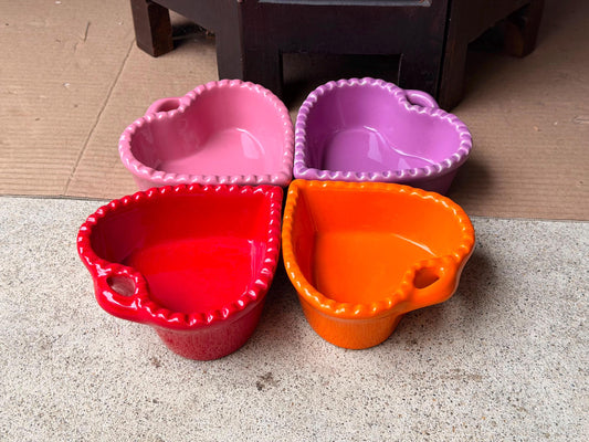 Williams Sonoma Heart Ramekins Set of 4 Ceramic Baking Dishes Prep Bowls
