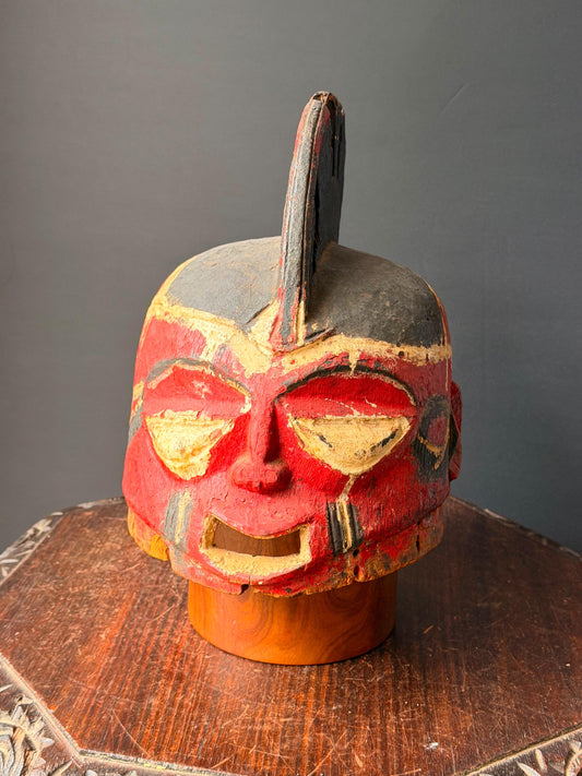 Vintage Yoruba Egungun Helmet Mask African Polychrome Wood Art Ritual Sculpture