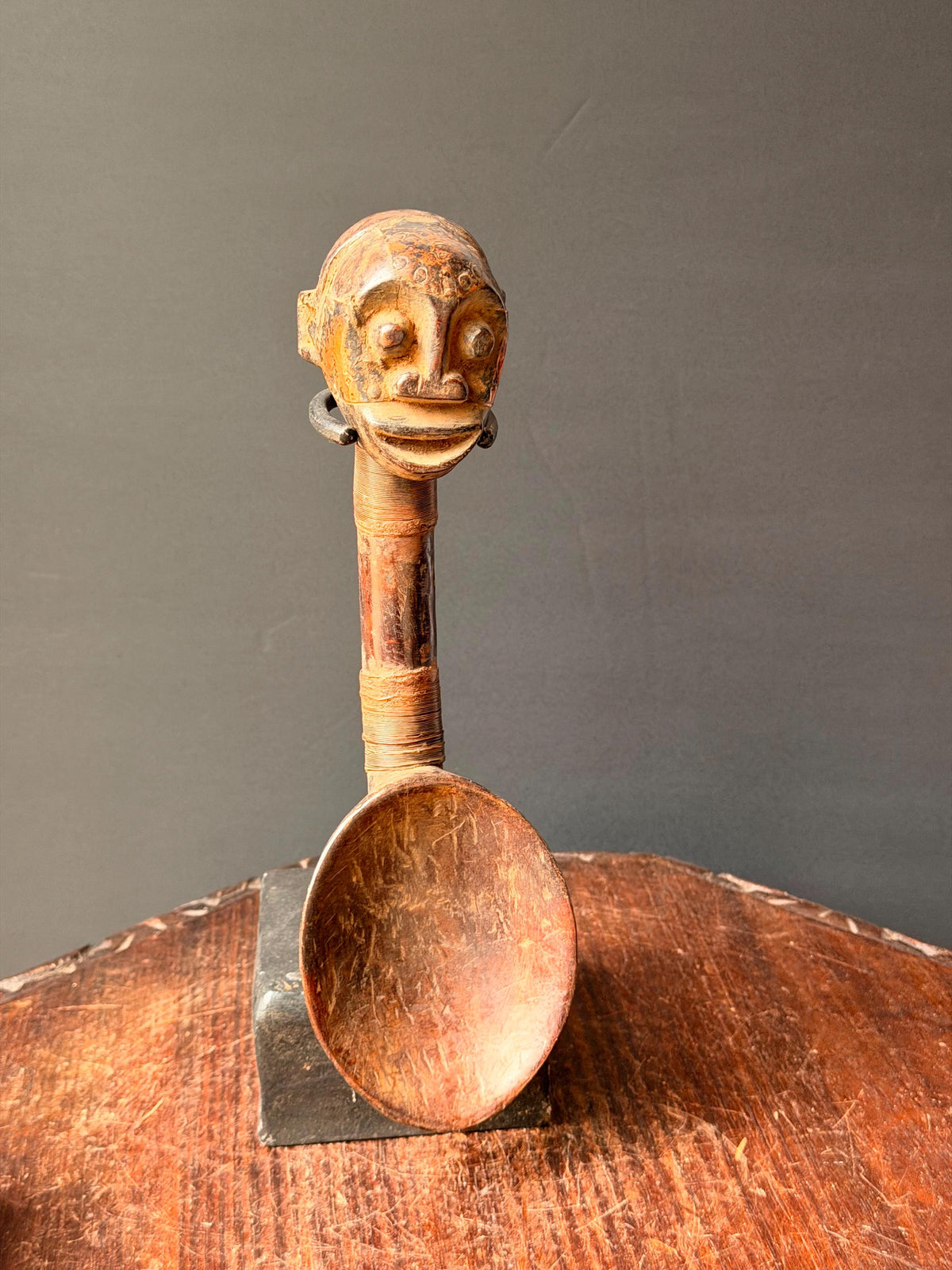 Vintage Hand Carved Dan We Style Anthropomorphic Wooden Feast Spoon 11.5"