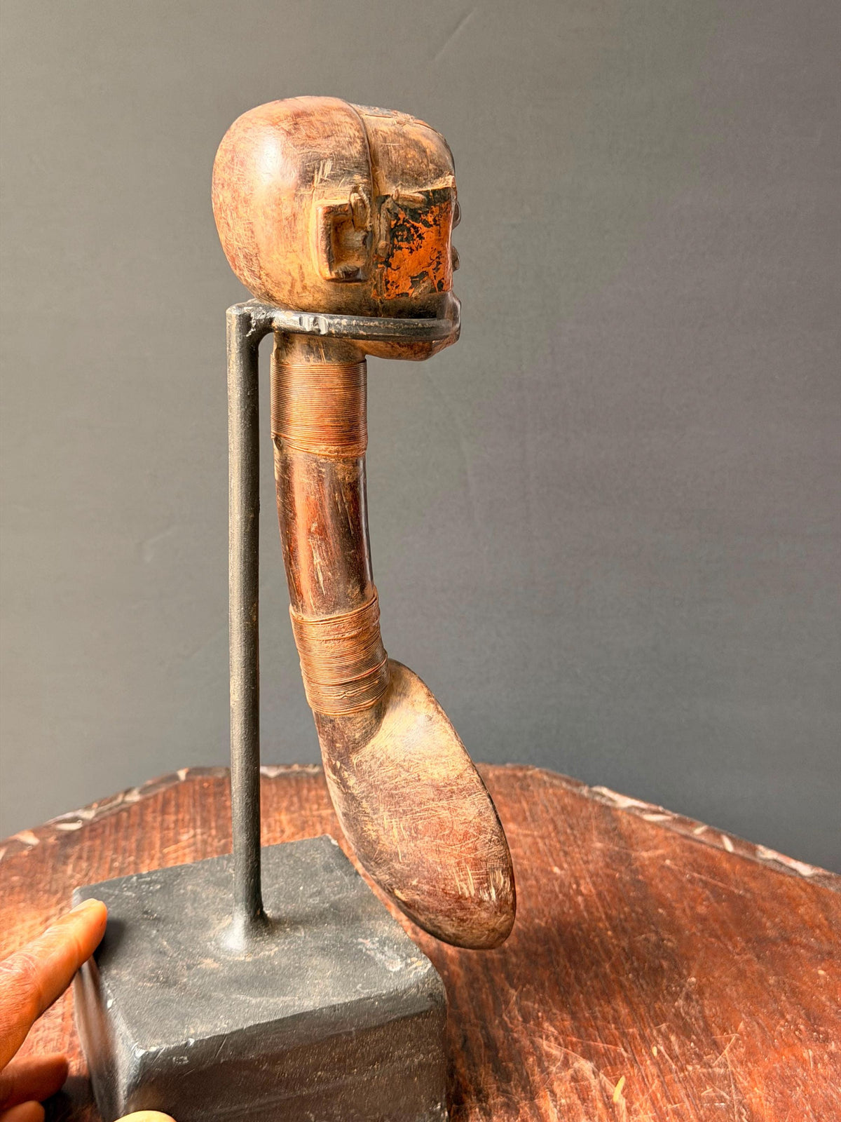 Vintage Hand Carved Dan We Style Anthropomorphic Wooden Feast Spoon 11.5"
