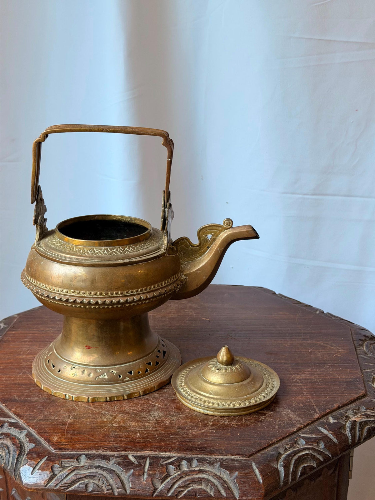 Vintage Southeast Asian Brass Kettle Pedestal Ewer Malay Maranao Water Pot