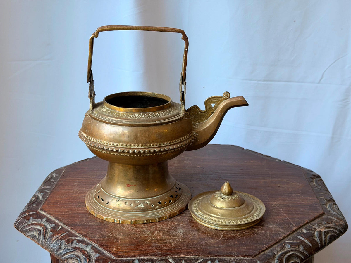 Vintage Southeast Asian Brass Kettle Pedestal Ewer Malay Maranao Water Pot