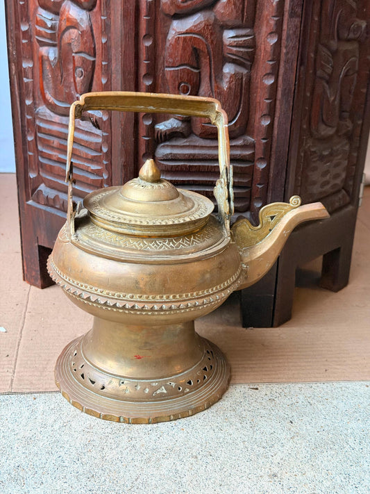 Vintage Southeast Asian Brass Kettle Pedestal Ewer Malay Maranao Water Pot