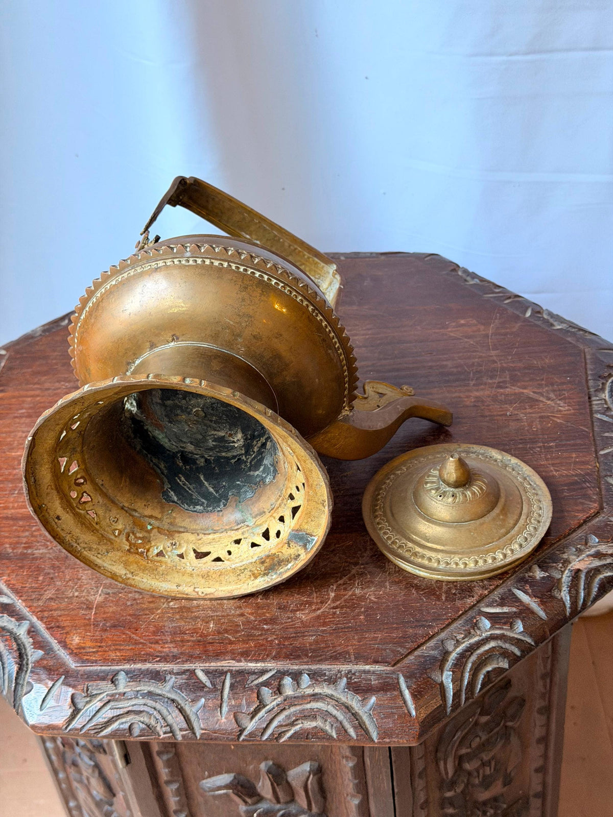 Vintage Southeast Asian Brass Kettle Pedestal Ewer Malay Maranao Water Pot