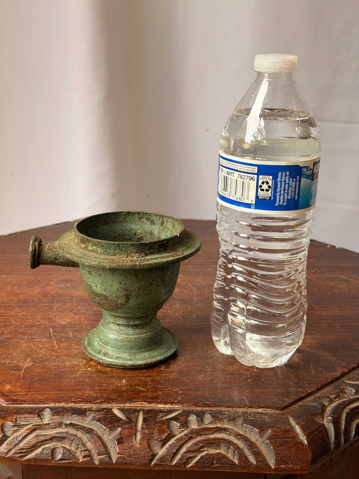 Vintage Cast Bronze Handheld Censer Ritual Incense Burner Verdigris Vessel