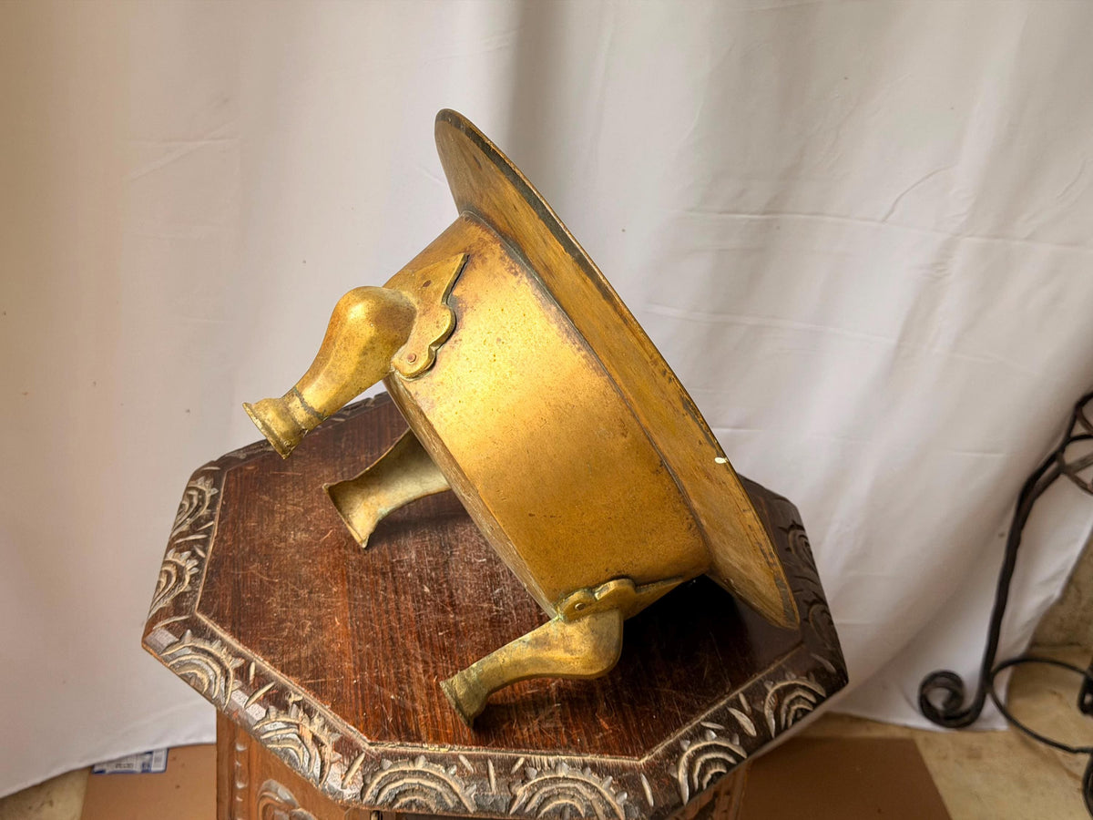 Vintage Cast Brass Tripod Basin 13.5" Wide Footed Centerpiece Vessel Urli