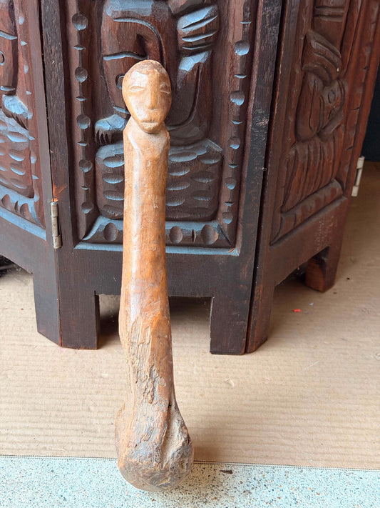 Vintage Lega Carved Wood Ritual Baton Scepter Wand Ancestral African Art