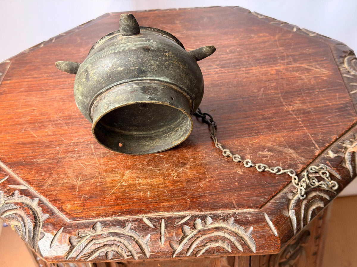 Vintage Brass Hanging Temple Oil Vessel Spouted Ritual Altar Censer Chain