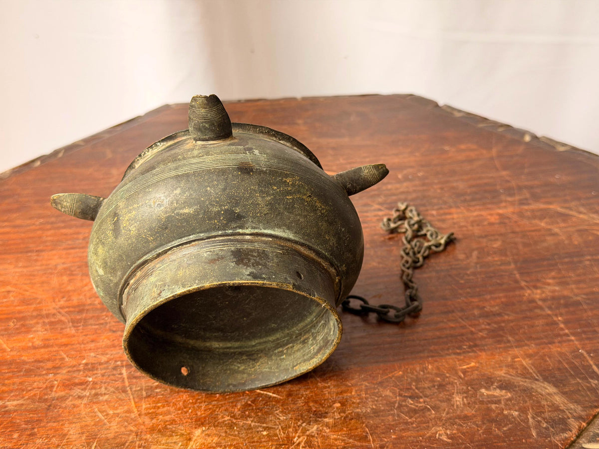 Vintage Brass Hanging Temple Oil Vessel Spouted Ritual Altar Censer Chain