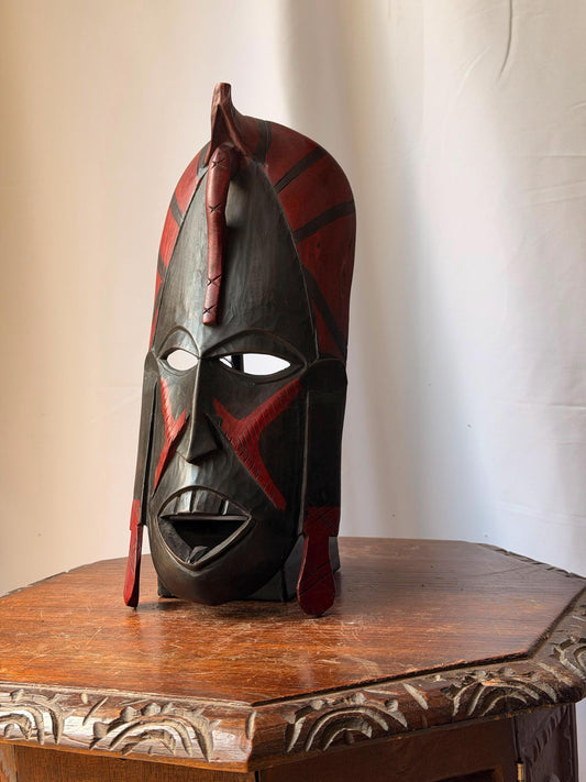 Vintage East African Hand Carved Wood Mask Warrior Wall Hanging Sculpture
