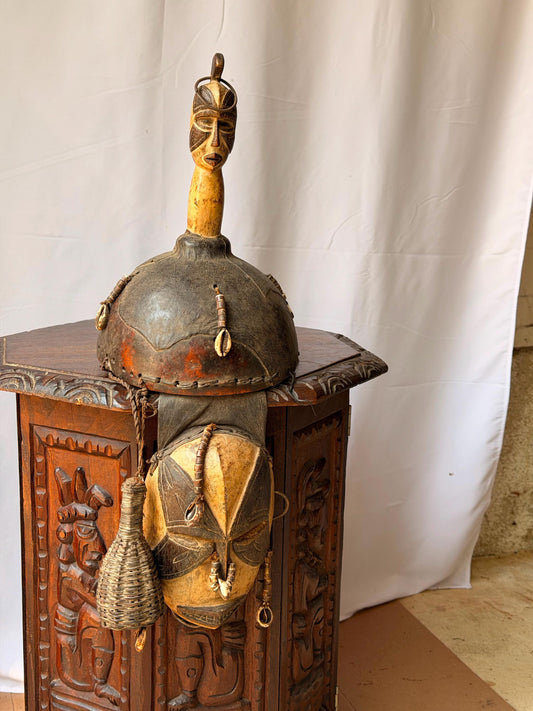 Vintage Igbo Masquerade Helmet Mask Long Neck Crest African Art Sculpture