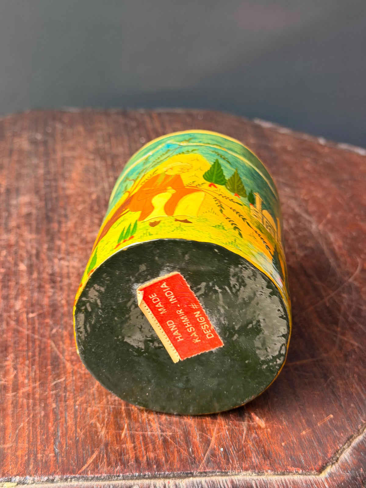 Vintage Hand Painted Papier Mache Canister Figural Miniature Scene Box