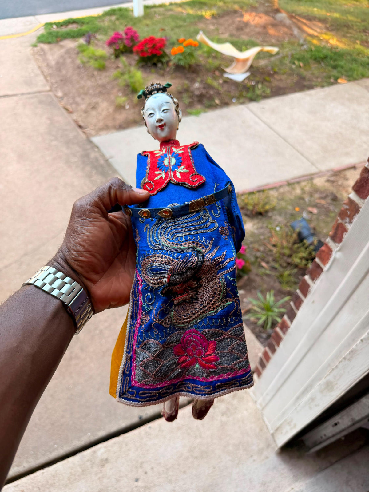Vintage Chinese Opera Puppet Doll Hand Embroidered Silk Dragon Robe