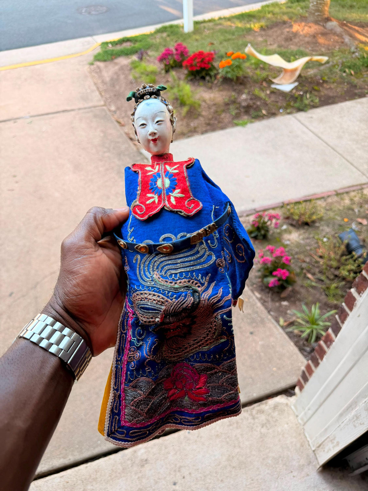 Vintage Chinese Opera Puppet Doll Hand Embroidered Silk Dragon Robe