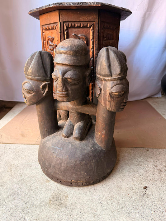 Vintage Yoruba Egungun Headdress Plateau Mask Carved Wood Ancestral Crest
