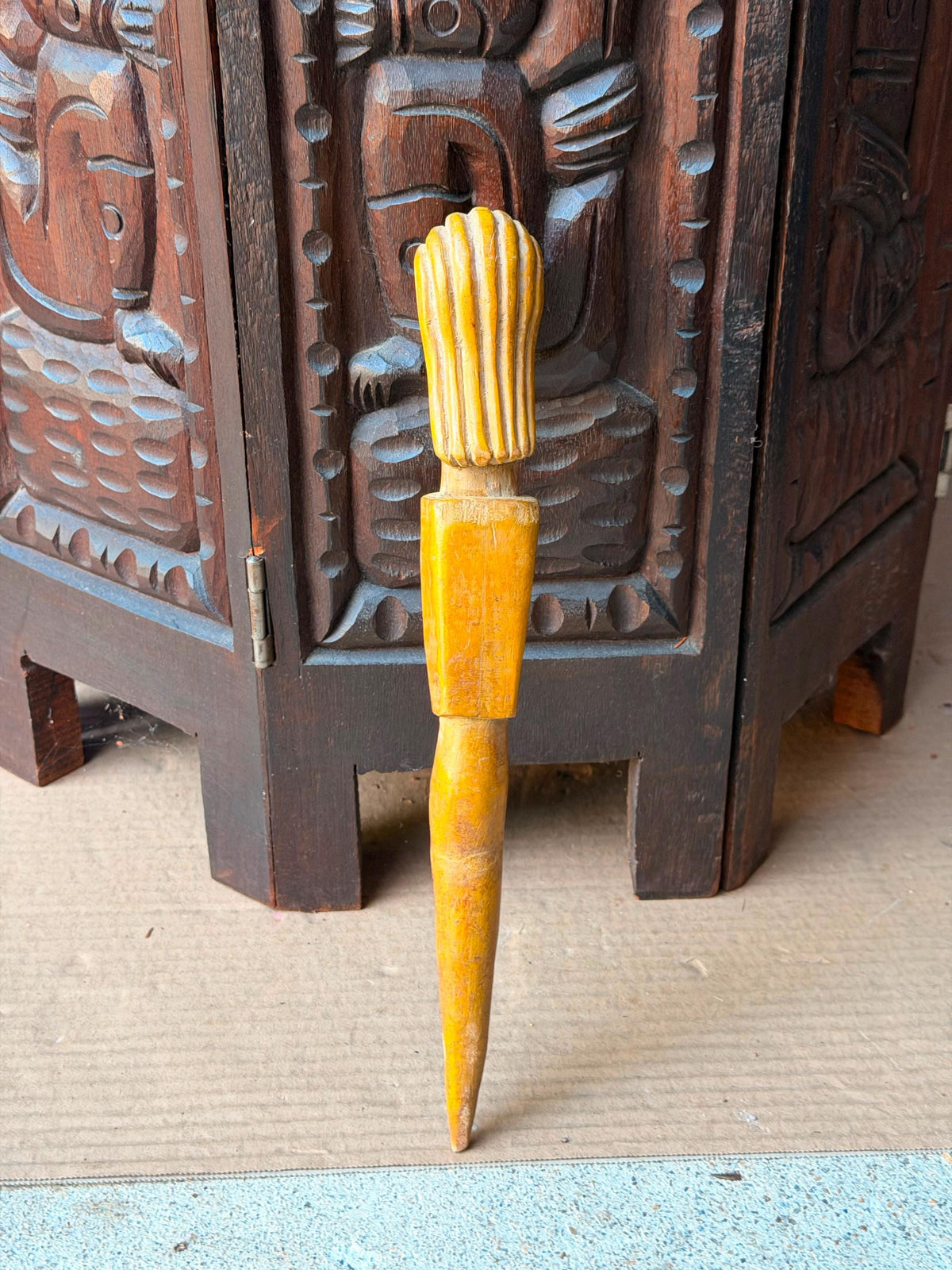 Vintage West African Ewe Carved Wood Ritual Wand Figure Anthropomorphic Art