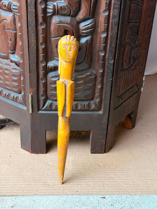 Vintage West African Ewe Carved Wood Ritual Wand Figure Anthropomorphic Art