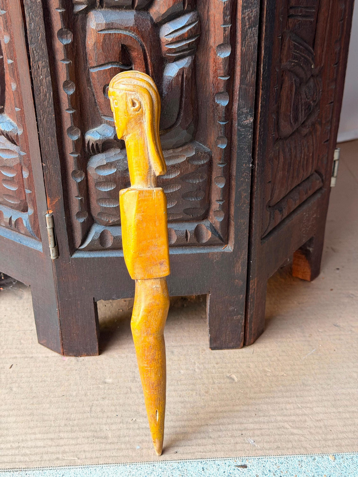 Vintage West African Ewe Carved Wood Ritual Wand Figure Anthropomorphic Art