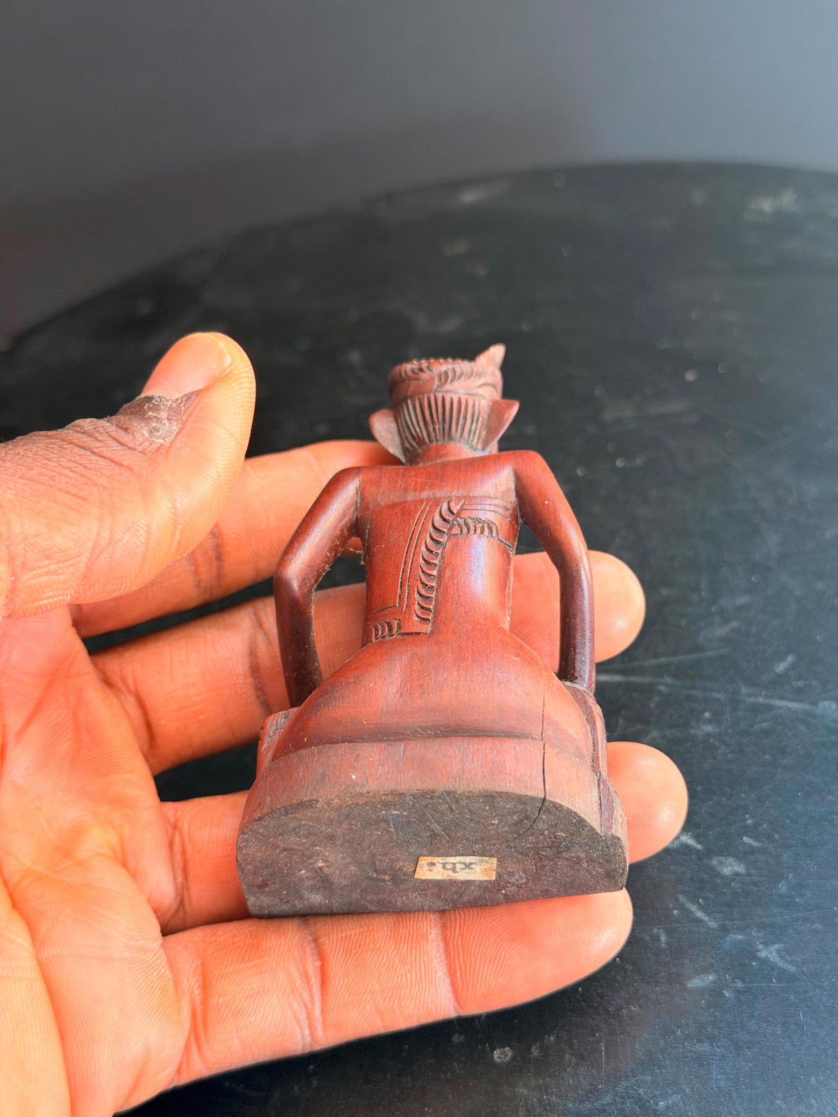 Vintage Balinese Carved Wood Gamelan Musician Statue Indonesian Figure 4.5"