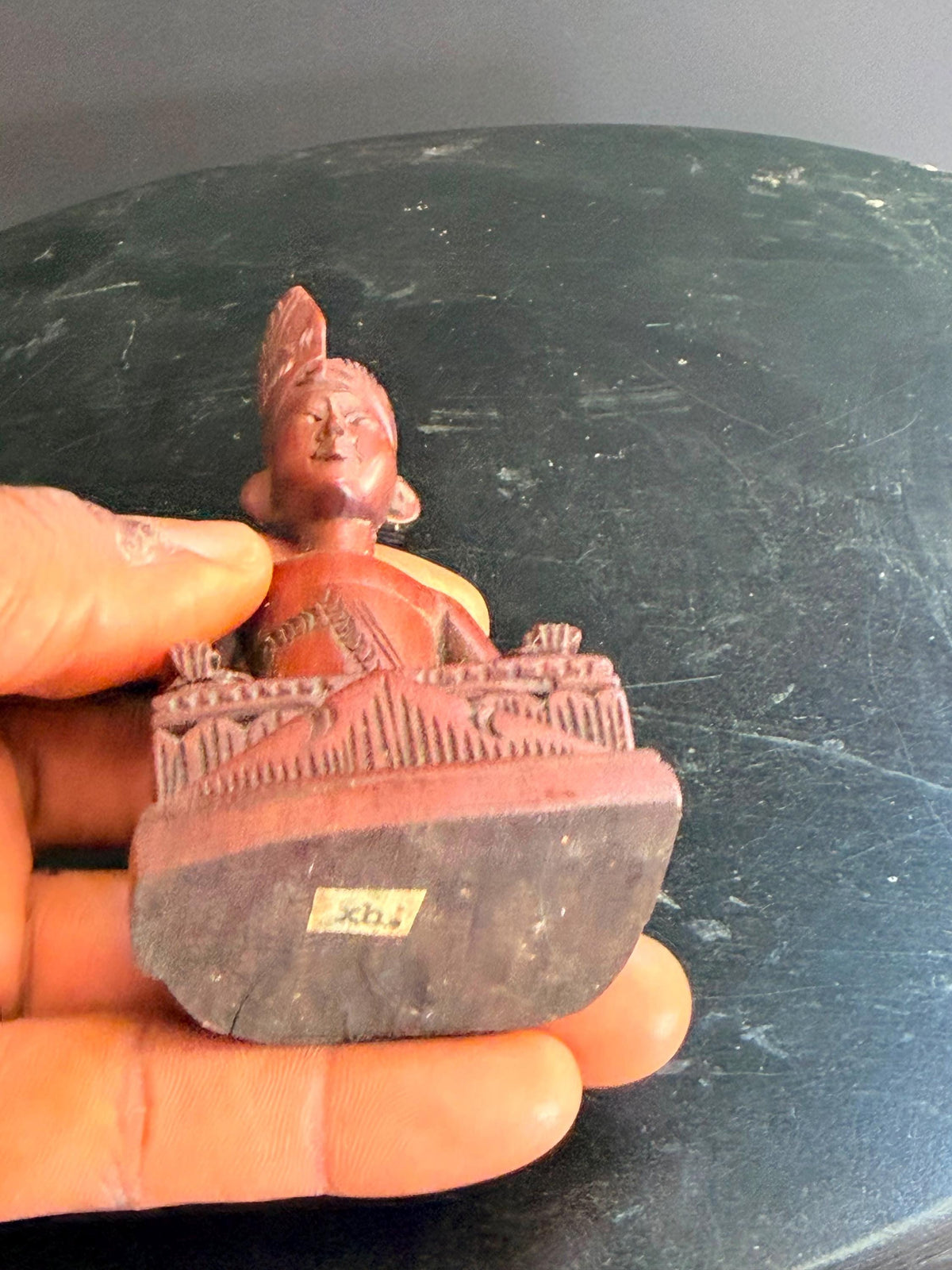 Vintage Balinese Carved Wood Gamelan Musician Statue Indonesian Figure 4.5"