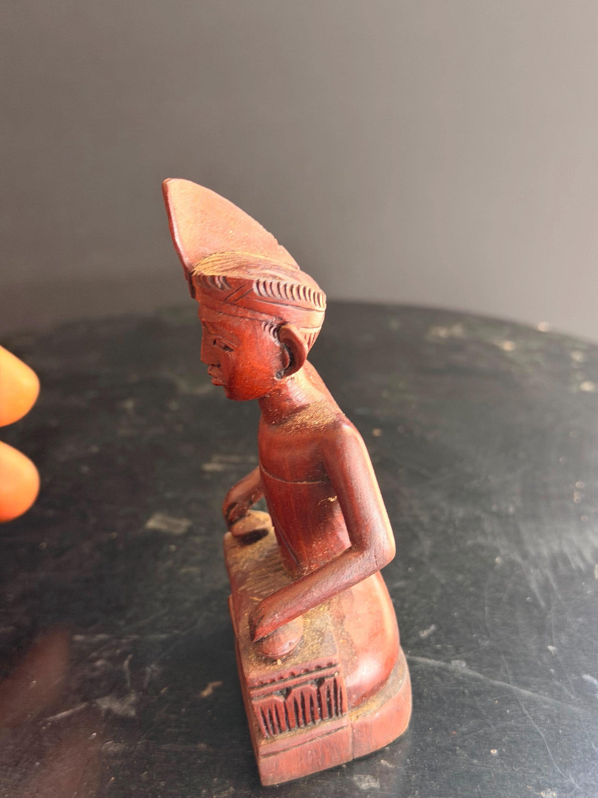 Vintage Balinese Carved Wood Gamelan Musician Statue Indonesian Figure 4.5"