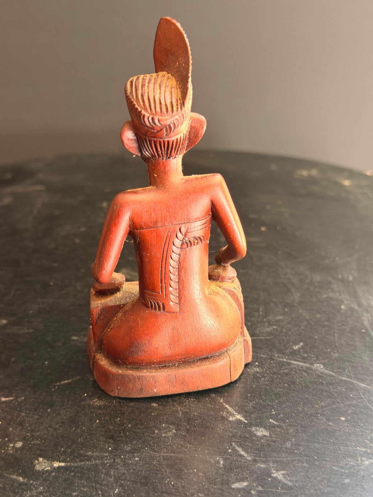 Vintage Balinese Carved Wood Gamelan Musician Statue Indonesian Figure 4.5"