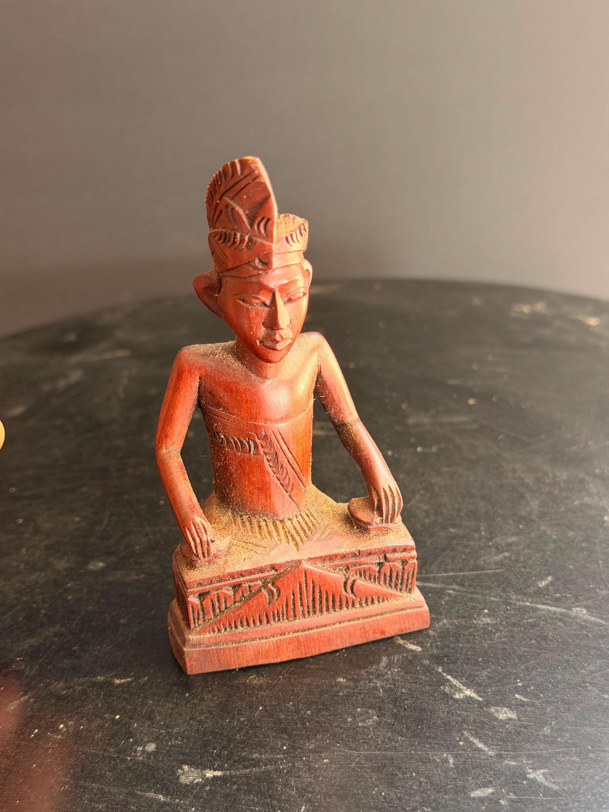 Vintage Balinese Carved Wood Gamelan Musician Statue Indonesian Figure 4.5"
