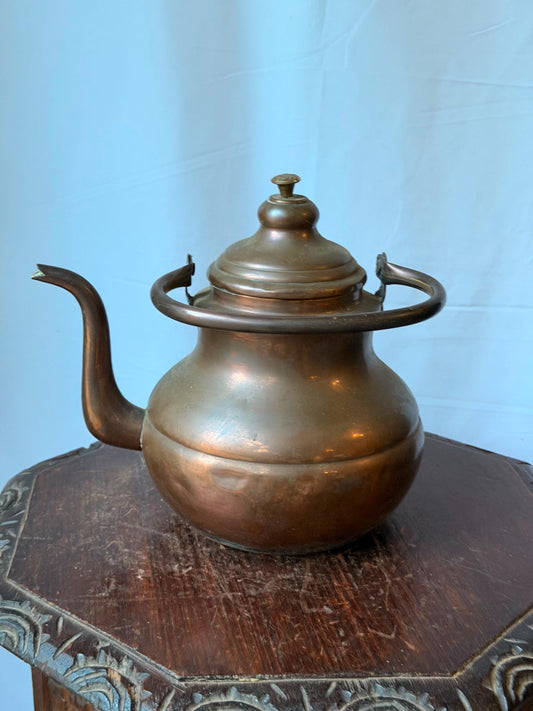 Vintage Copper Tea Kettle Brass Finial Hammered Vessel Hearth Decor Accent