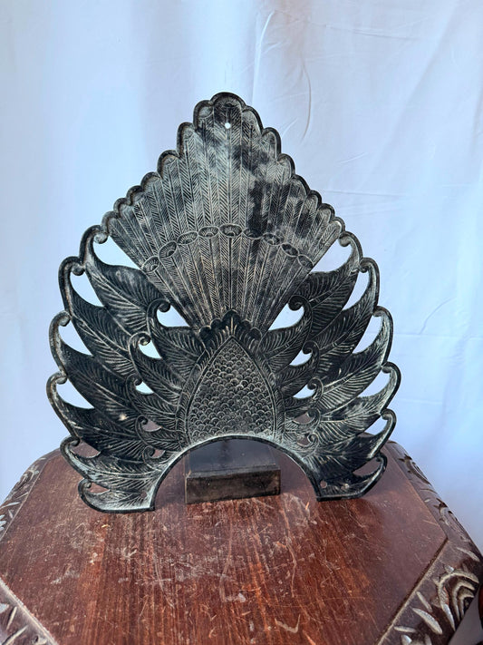 Vintage Bronze Peacock Openwork Arched Mandala Plaque Halo Aureole