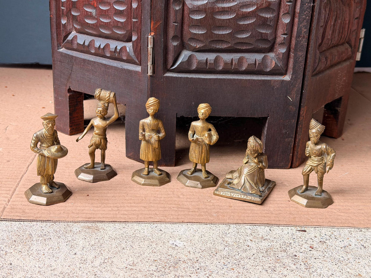 6 Vintage South Asian Brass Musician Figures Band Orchestra Sculptures Set