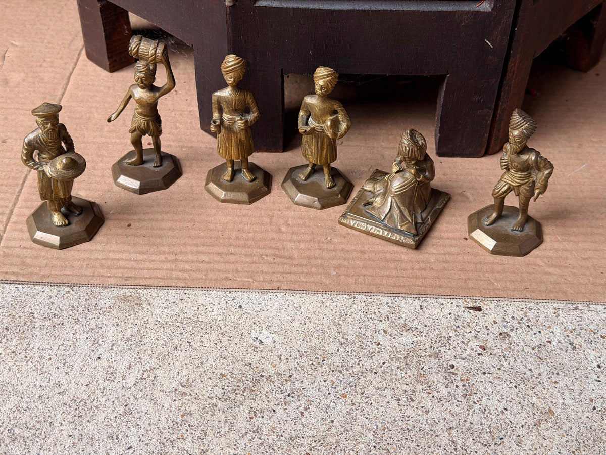 6 Vintage South Asian Brass Musician Figures Band Orchestra Sculptures Set