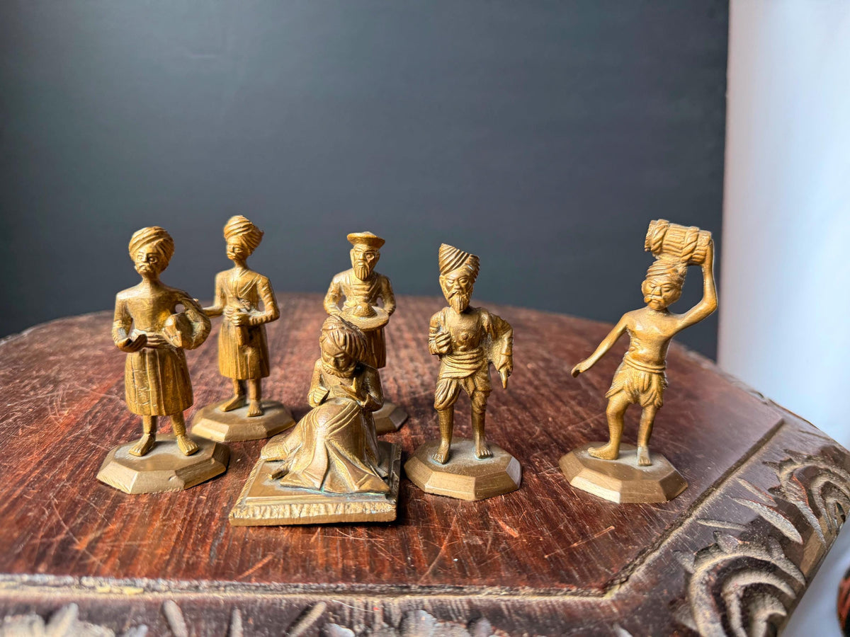6 Vintage South Asian Brass Musician Figures Band Orchestra Sculptures Set