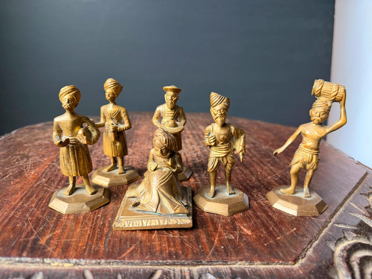 6 Vintage South Asian Brass Musician Figures Band Orchestra Sculptures Set