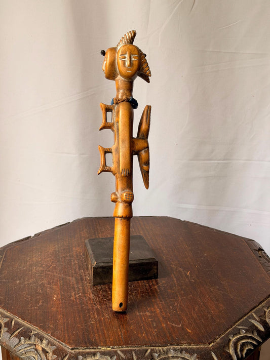 Vintage Ewe Togo Carved Wood Ceremonial Wand Heda Staff Janus Figure
